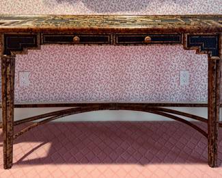Faux Tortoiseshell Ratan & Bamboo Console Table