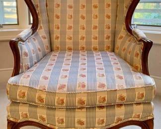 (2) Upholstered Bergere Carved Wing Chairs