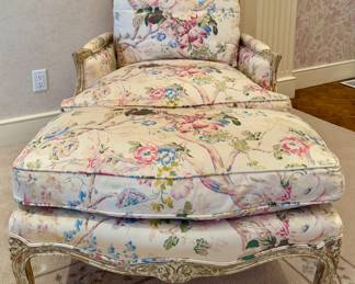 Custom Upholstered Down Armchair & Ottoman