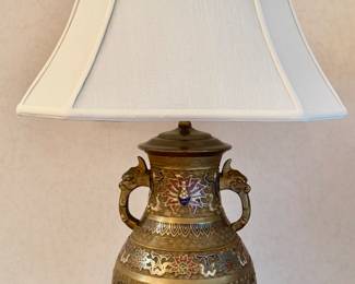 Vintage 1950s Cloisonne Champleve Table Lamp
