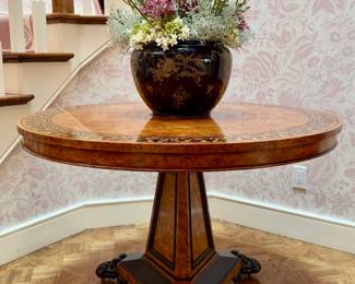 Baker Furniture Burl Ash and Ebonized Wood Regency Style Center Table