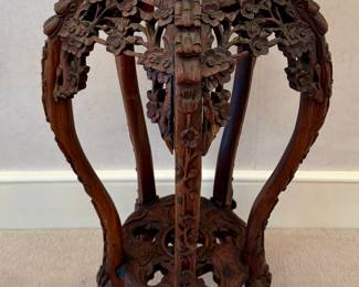 Carved Chinese Rosewood and Marble Stand