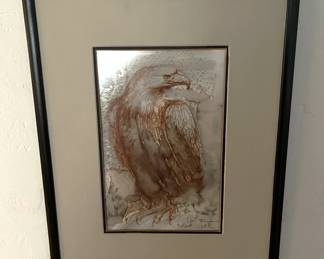 This painting features a bald eagle.  
