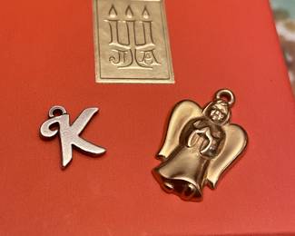 very  hard to find 14k gold retired james avery angel   and letter "k" sterling 