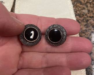 long retired sterling and onyx french clip for pierced ears  
