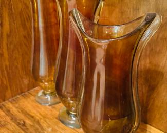 HEAVY AMBER VASES