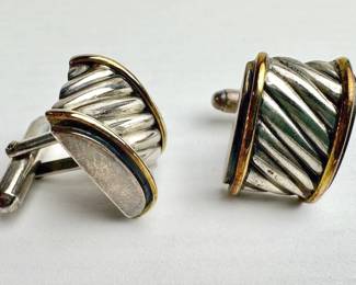 David Yurman, Cable Classics, Cigar Band Men's Cufflinks - Sterling 925 & Gold 14k
