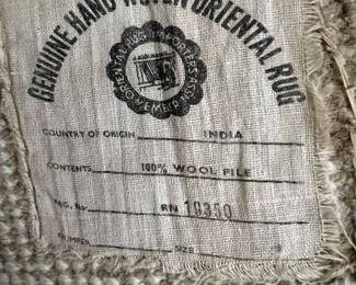 Hand woven India rug 10’2” x 12” registered
