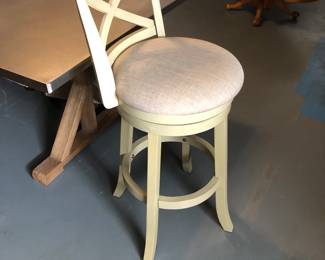 Pair of bar stools with linen fabric and nailhead accents