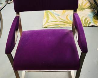 From Carson's in Archdale, NC purple faux velvet textured stainless steel frame armchair