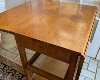 Oak drop leaf tea cart