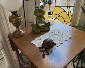 Top of rolling oak buffet or dessert table with drop sides