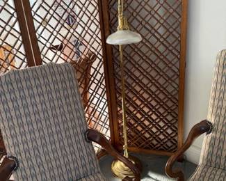 Wooden screen 3 panels with Queen Anne chairs