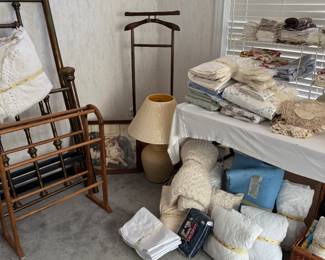 Quilt rack, men’s wardrobe hanger, and lamps