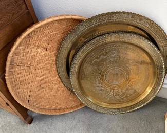 Brass trays and woven tray