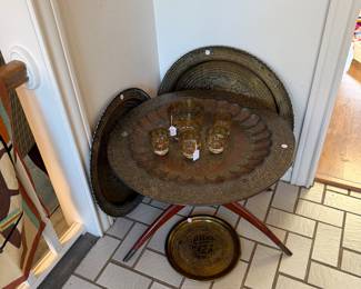 Brass trays and table