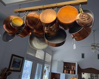 Copper pans and ceiling holder