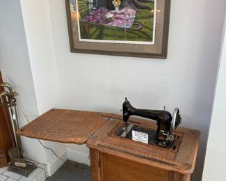 New Companion sewing machine in handmade custom cabinet and art
