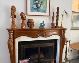 Wooden craved pieces, art, vintage cobbler pieces and decor