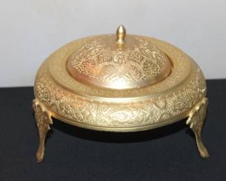 1960’s Gold Tone Islamic Moorish Roll Top Caviar Footed Dish Server