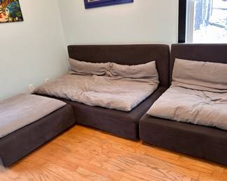 Designer sectional that measures 139" all together, plus 35" square ottoman
