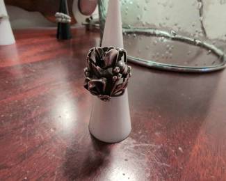 Adjustable Sterling Floral Ring