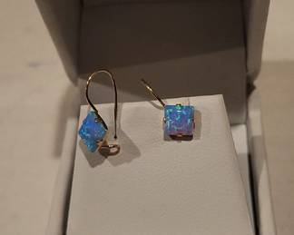 Gold Man Made Opal Earrings 