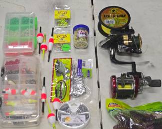 Sweep Fire Reel, Ambassadeur Reel, lures, hooks, weights, and bobbers,