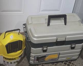 Frabill live bait bucket, Plano tackle box