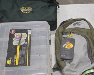 Plano, Cabela's, Bass Pro Shop tackle boxes.