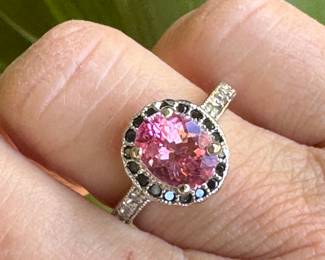 #105- $375 - Pink Tourmaline & diamond ring, 14kt. 4.7 grams. Size 7. 