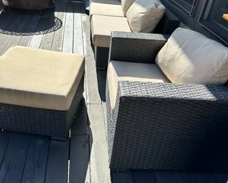 #32 - $200 - Brown vinyl chair & ottoman 25"H x 38"W x 35"D 
