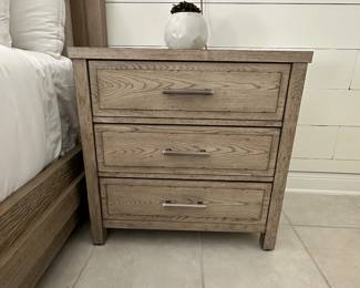 #99 - $1,200 - Queen canopy bed 90"Hx87"L with Pair of Nightstands American Drew 29"Hx28"Wx17"D