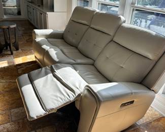 #75 - $1,000 - Cream Leather couch w/2 recliners 42"Hx35"Wx7'L
