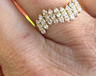 #108 - $375 - 3/4 ctw cluster ring, 14kt yellow gold. Size 7 1/2.
