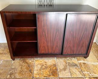 #78 - $400 - Wood Console Brownstone 37"Hx59"Lx20"D small damage to veneer on side
