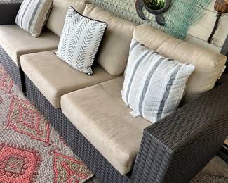 #88 - $400 - 3 Piece Brown Vinyl Set 32"Hx35"D Couch 7'L   Loveseat 63"L as is