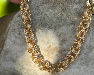 #119 - $750  - 14kt yellow gold fancy link bracelet, 8"L, 13.60 grams. 