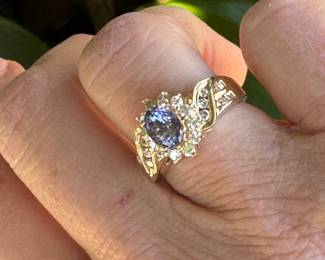 #110 - $500 - Tanzanite & 1 ctw diamond ring, 14kt yellow gold . Size 6 1/2.