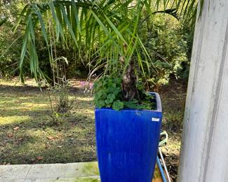 #41 - $$280 - pair of blue ceramic planters 34"Hx17"sq