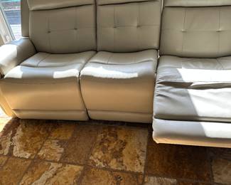 #75 - $1,000 - Cream Leather couch w/2 recliners 42"Hx35"Wx7'L