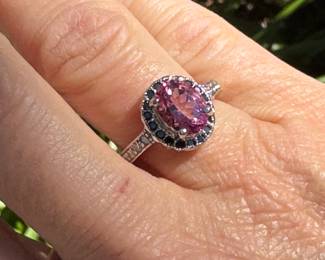 #105 -$375- Pink Tourmaline & diamond ring, 14kt. 4.7 grams. Size 7. 