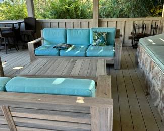 #45 - $1,300 - 4 pc Front gate  chair 32"Hx36"Wx36"D  Love seat 32"Hx36"Dx5'L   Couch 7'x2"L   Table 16"Hx55"Lx34"W
