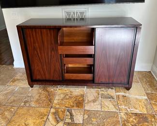 #78 - $400 - Wood Console Brownstone 37"Hx59"Lx20"D small damage to veneer on side