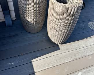 #35  - $40 - Pair of brown vinyl planters 25"Hx15"R

