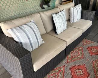 #88 - $400 - 3 Piece Brown Vinyl Set 32"Hx35"D Couch 7'L   Loveseat 63"L as is
