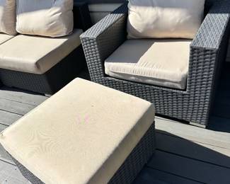 #32 - $200 - Brown vinyl chair & ottoman 25"H x 38"W x 35"D 