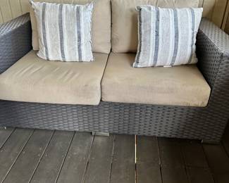 #88 - $400 - 3 Piece Brown Vinyl Set 32"Hx35"D Couch 7'L   Loveseat 63"L as is