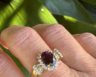 #109 - $375 - Amethyst & diamond ring 10kt gold. size 8.
