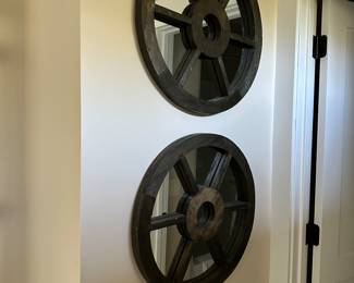 #98 - $90 - Pair of wood & mirror art 21"R
